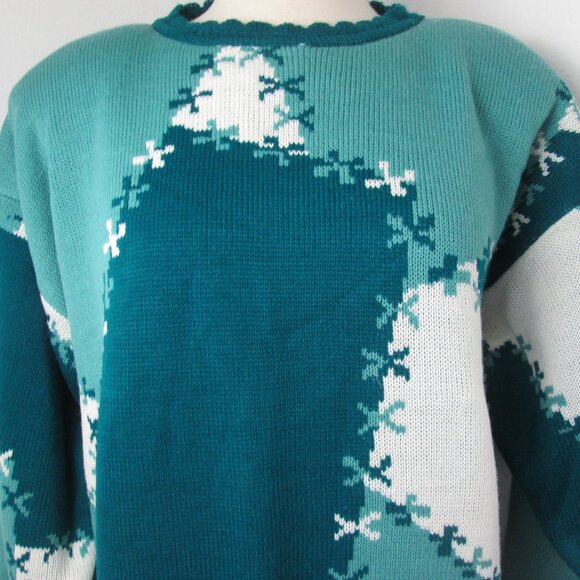 VINTAGE 90's Forenza Sweater Women's L Oversized Fit Green Teal Geometric - Picture 4 of 6